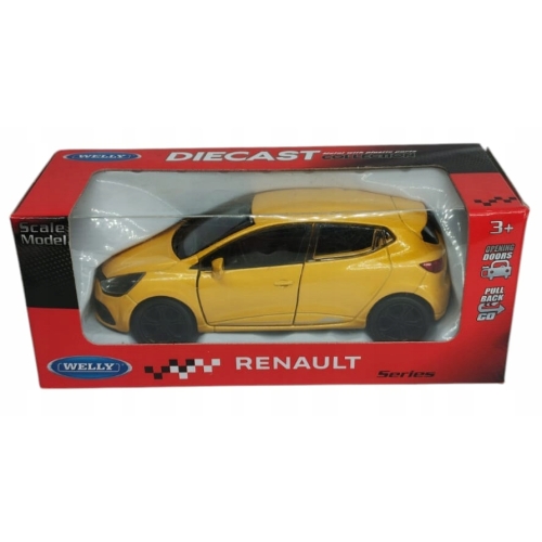 RENAULT CLIO RS KOLEKCJONERSKI METALOWY SAMOCHÓD RESORAK WELLY 1:34 ŻÓŁTY