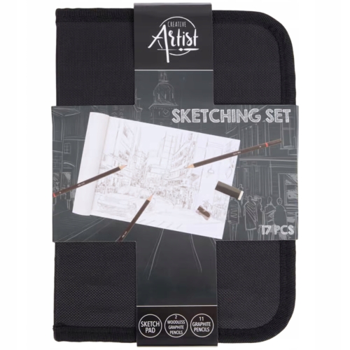 Zestaw: Szkicownik A4 50 kart 130g + Etui ołówków do szkicowania 17 element