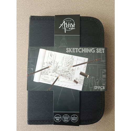 Zestaw: Szkicownik A4 50 kart 130g + Etui ołówków do szkicowania 17 element