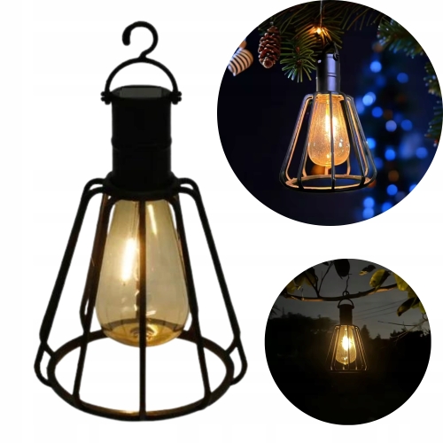 Industrialna lampa solarna led czujnik zmierzchu wisząca Ø 10.5 x 19.5 cm