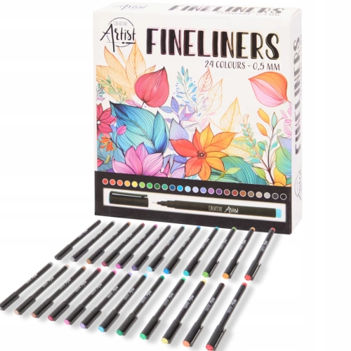 CIENKOPISY KREŚLARSKIE FINELINER KALIGRAFIA PRECYZYJNE 24 KOLORY 0,5 mm