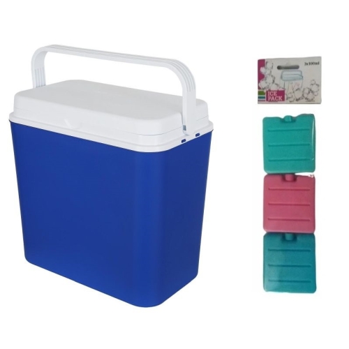 Lodówka turystyczna pasywna 24 L duża niebieska + wkłady 3 x 100 ml