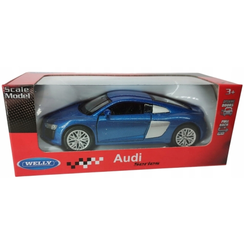 AUDI R8 COUPE KOLEKCJONERSKI METALOWY SAMOCHÓD RESORAK WELLY 1:34 GRANATOWY