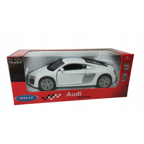 AUDI R8 COUPE V10 KOLEKCJONERSKI METALOWY SAMOCHÓD RESORAK WELLY 1:34 BIAŁY