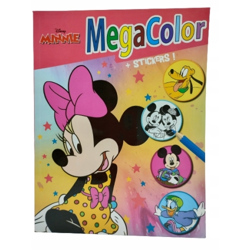 KOLOROWANKA MEGA COLOR DISNEY Z NAKLEJKAMI Minnie Mause Pluto Miki Donald