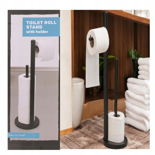 STOJAK NA PAPIER TOALETOWY ŁAZIENKOWY DO TOALETY 53CM METALOWY CZARNY LOFT