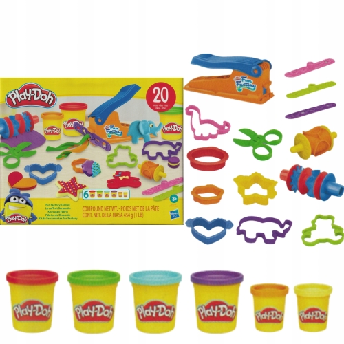 PLAY-DOH FUN FACTORY CIASTOLINA 6 TUBEK MAS MIX KOLORÓW 14 ELEMENTÓW F8117