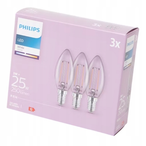 Philips Żarówka LED x3 sztuki 3W=25W E14 F 250lm G