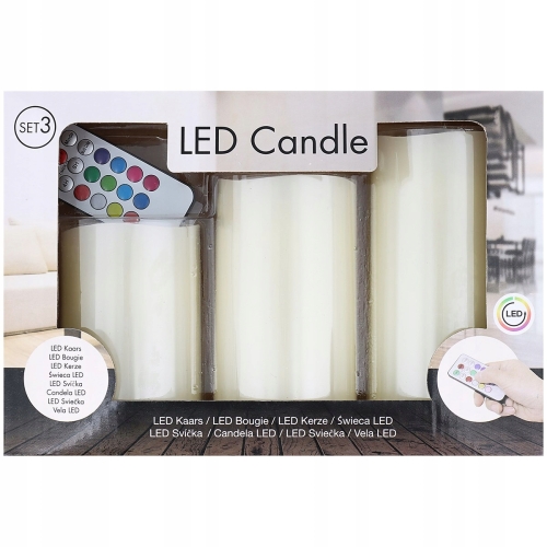 Zestaw 3 świec LED Cream z pilotem RGB Kremowe wielokolorowe dekoracyjne