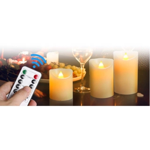Zestaw 3 świec LED Cream z pilotem RGB Kremowe wielokolorowe dekoracyjne