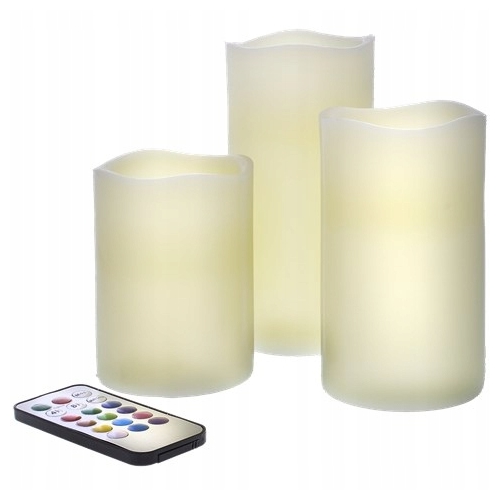 Zestaw 3 świec LED Cream z pilotem RGB Kremowe wielokolorowe dekoracyjne