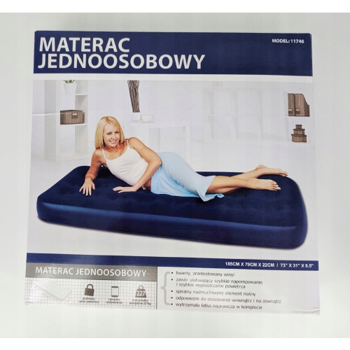 MATERAC JEDNOOSOBOWY WELUROWY DO PŁYWANIA SYPIALNI I OPALANIA 185 x 79 x 22