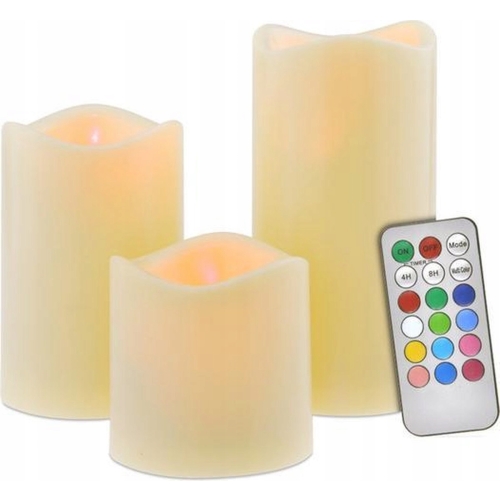 Zestaw 3 świec LED białe z pilotem RGB Marmurkowe