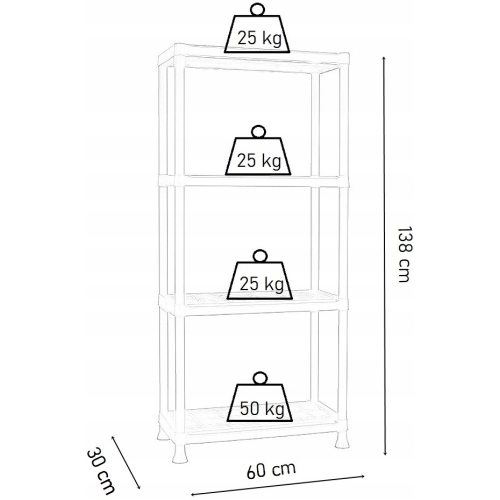REGAŁ MAGAZYNOWY PLASTIKOWY 4 PÓŁKI 125 KG
