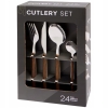 ZESTAW SZTUĆCÓW CUTLERY SET 24 ELEMENTY 6 OSÓB DREWNO STAL NIERDZEWNA