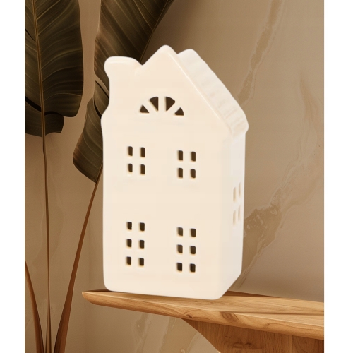 Domek lampion ceramiczny kamienica z oświetleniem LED Home Accents beżowy