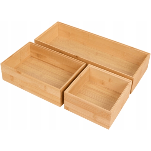 Duży Bambusowy zestaw: 3 pojemniki do kuchni 38x15x7 cm + 2 mniejsze