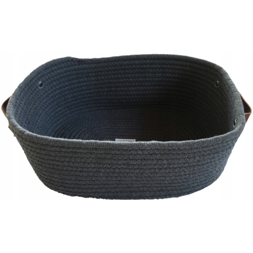 Koszyk do przechowywania bawełniany pleciony czarny styl boho 35x25x13 cm