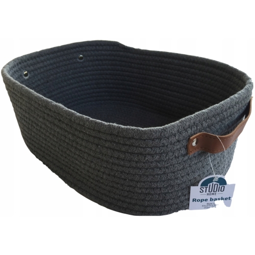 Koszyk do przechowywania bawełniany pleciony czarny styl boho 35x25x13 cm