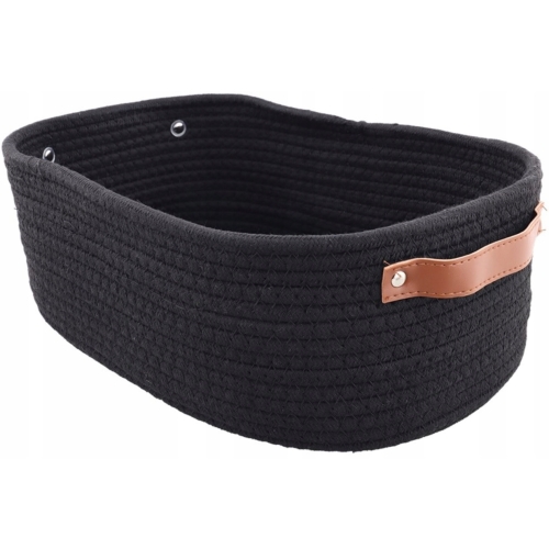 Koszyk do przechowywania bawełniany pleciony czarny styl boho 35x25x13 cm