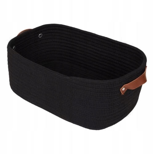 Koszyk do przechowywania bawełniany pleciony czarny styl boho 35x25x13 cm