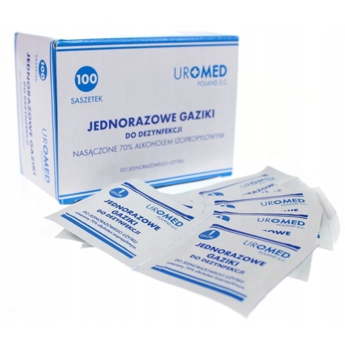 Jednorazowe Gaziki do dezynfekcji ciała rąk UROMED 70% alkoholu 100 SZTUK