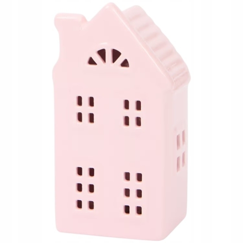 Domek lampion ceramiczny kamienica z oświetleniem LED Home Accents różowy