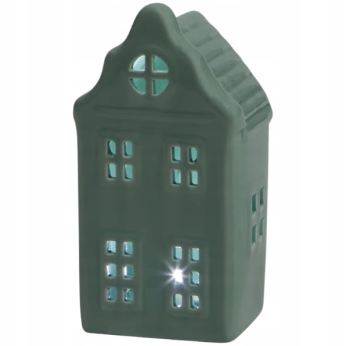 Domek lampion ceramiczny kamienica z oświetleniem LED Home Accents zielony