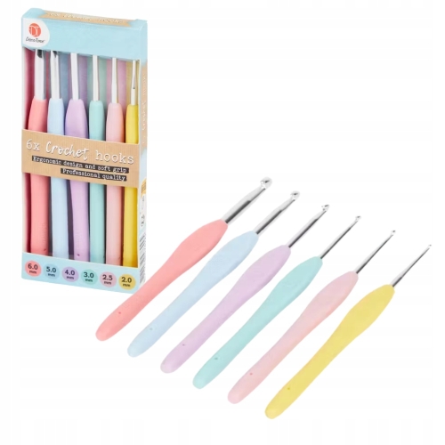Szydełka ergonomiczne kolorowe miękki wygodny uchwyt od 2.0 - 6.0mm 6 sztuk