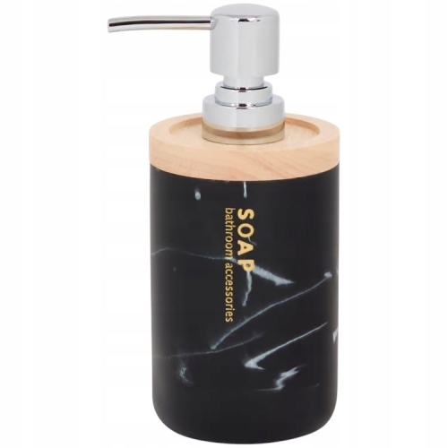 DOZOWNIK NA MYDŁO CZARNY 16,5 CM WYTRZYMAŁY POJEMNOŚĆ 350 ML Z DREWNEM