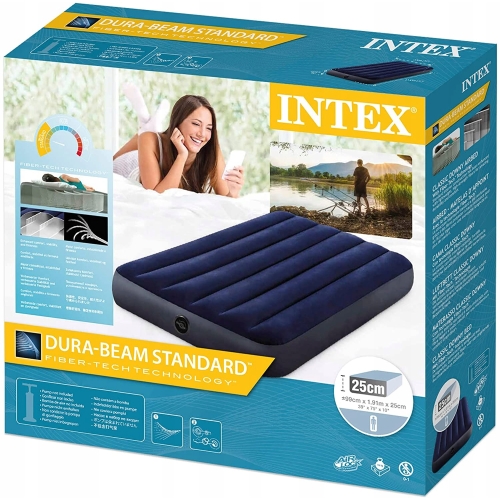 Materac Dmuchany Welurowy 1 osobowy Łóżko Granatowy 191x76x25 Intex 64756