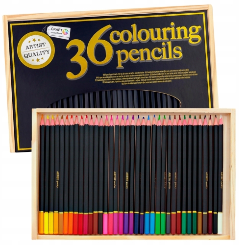 Kolorowe Kredki ołówkowe drewniana skrzynka Craft Sensations 36 x kolor