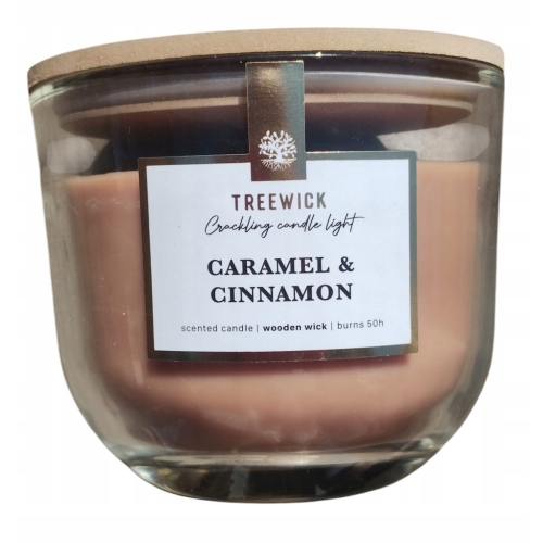 Świeca TreeWick tradycyjna 370G 50H FSC drewniany knot CARAMEL CINNAMON
