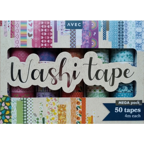 WASHI TAPE TAŚMY NAKLEJKI DEKORACJE SCRAPBOOKING ZESTAW 50szt x 4m BLUE
