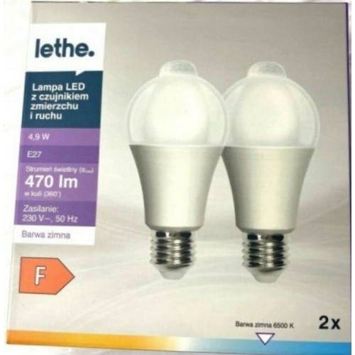 ZARÓWKI Z CZUJNIKIEM RUCHU LETHE 470LM W KULI 360 4,9 W BARWA ZIMNA 2 SZT
