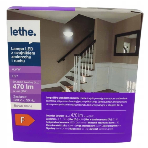 ZARÓWKI Z CZUJNIKIEM RUCHU LETHE 470LM W KULI 360 4,9 W BARWA ZIMNA 2 SZT