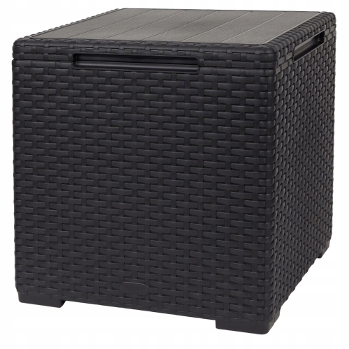 Stół skrzynia stolik 2 w 1 kwadrat 37x37x37 cm Czarny wzór rattan Allibert