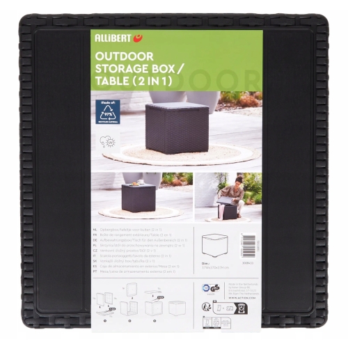 Stół skrzynia stolik 2 w 1 kwadrat 37x37x37 cm Czarny wzór rattan Allibert