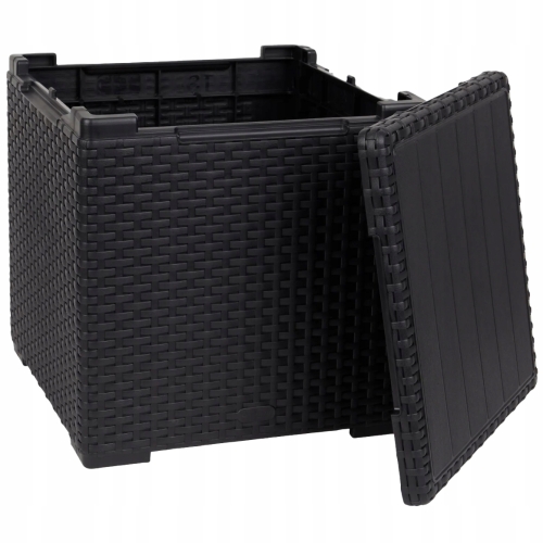 Stół skrzynia stolik 2 w 1 kwadrat 37x37x37 cm Czarny wzór rattan Allibert