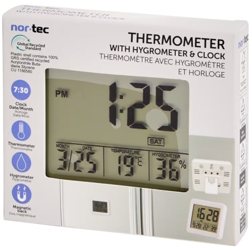 Termometr Higrometr Zegar 3w1 uchwyt magnetyczny Big wyświetlacz LCD BIAŁY