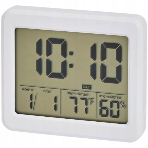 Termometr Higrometr Zegar 3w1 uchwyt magnetyczny Big wyświetlacz LCD BIAŁY