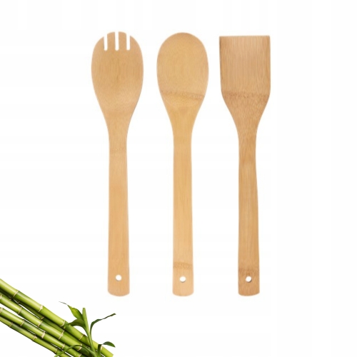 3 BAMBUSOWE EKOLOGICZNE ŁOPATKI ŁYŻKA ŁOPATKA WIDELEC PRZYBORY KUCHENNE 60