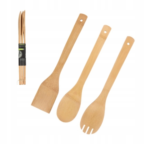3 BAMBUSOWE EKOLOGICZNE ŁOPATKI ŁYŻKA ŁOPATKA WIDELEC PRZYBORY KUCHENNE 60