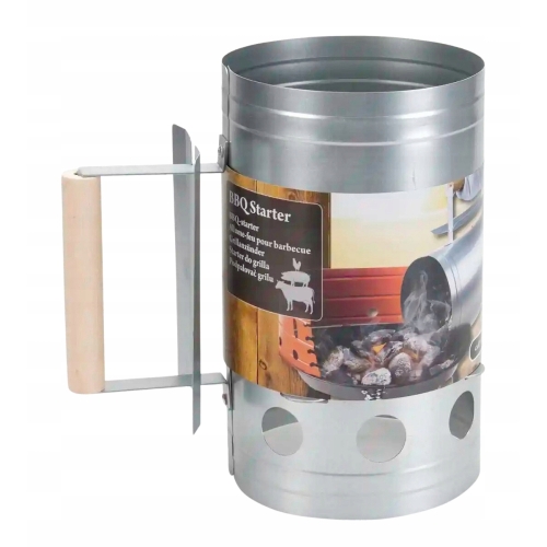 KOMIN DO GRILLA ROZPALANIA BRYKIETU WĘGLA ø 17 cm rączka BIG JEFF srebrny