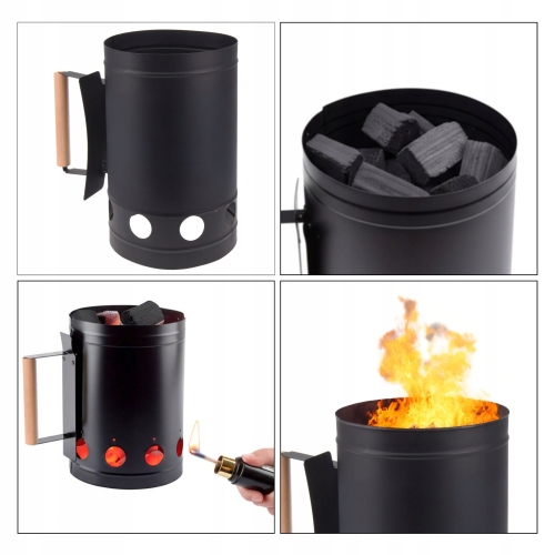 Komin rozpalanie grilla pieca ogniska zapalarka węgla brykietu 27,5cm black