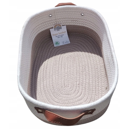 Koszyk do przechowywania bawełniany pleciony biały beż styl boho 35x25x13