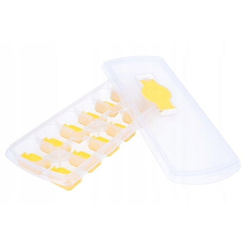 Silikonowy pojemnik foremka na kostki lodu z pokrywką 12 sztuk yellow zółta