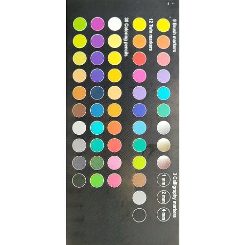 ZESTAW DO MALOWANIA KALIGRAFII CZARNE ETUI BRUSH PENS KREDKI 54 ELEMENTY