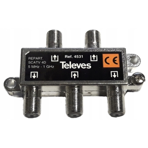 Splitter antenowy pasywny 1 wejście 4 wyjścia 5 MHz-1 GHz 7DB Televes 4531