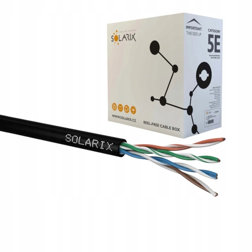 Kabel skrętka Solarix UTP kat.5e PE zewnętrzny drut 305m miedź CCU cat5e 1M